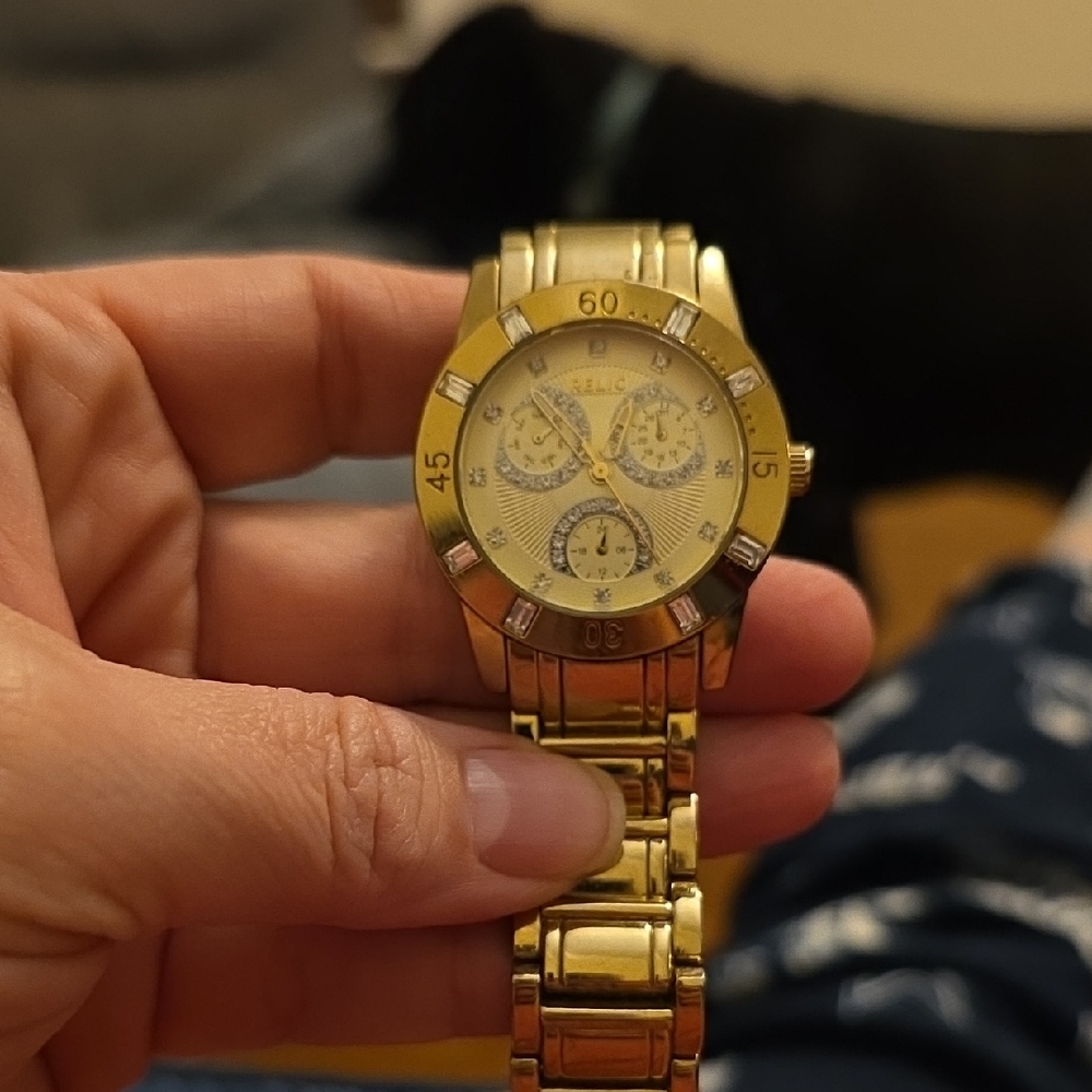 Relic Gold-Tone Stainless Steel Chronograph Watch Needs Battery